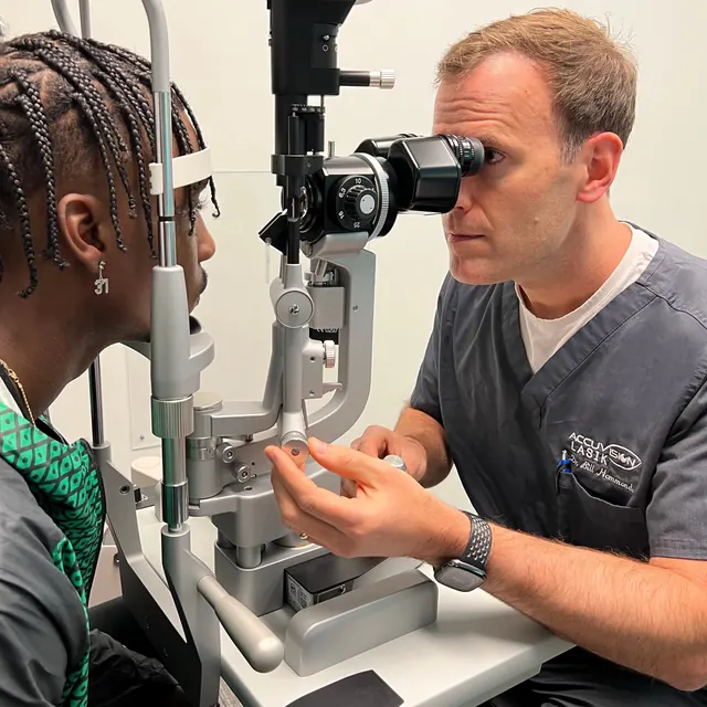 Dr. Hammonds examining a patient's eyes